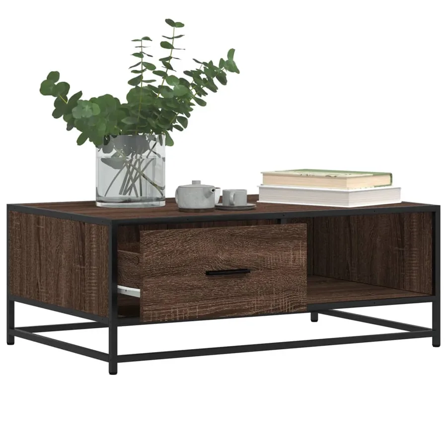 Table basse chêne marron 90x57x35 cm bois d'ingénierie et métal - 4