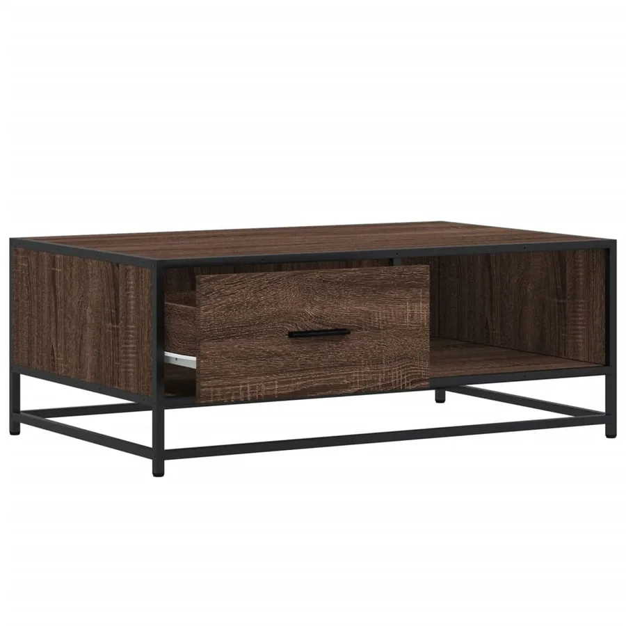 Table basse chêne marron 90x57x35 cm bois d'ingénierie et métal - 8