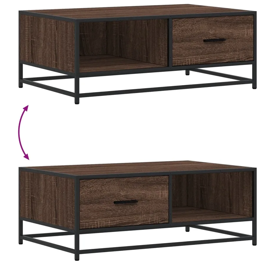 Table basse chêne marron 90x57x35 cm bois d'ingénierie et métal - 9