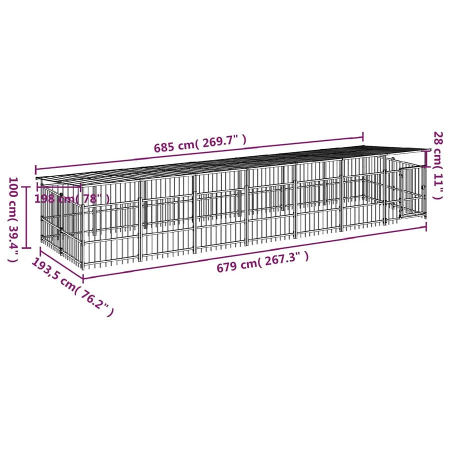 Chenil d'extérieur avec toit pour chiens Acier 13,14 m² - 7