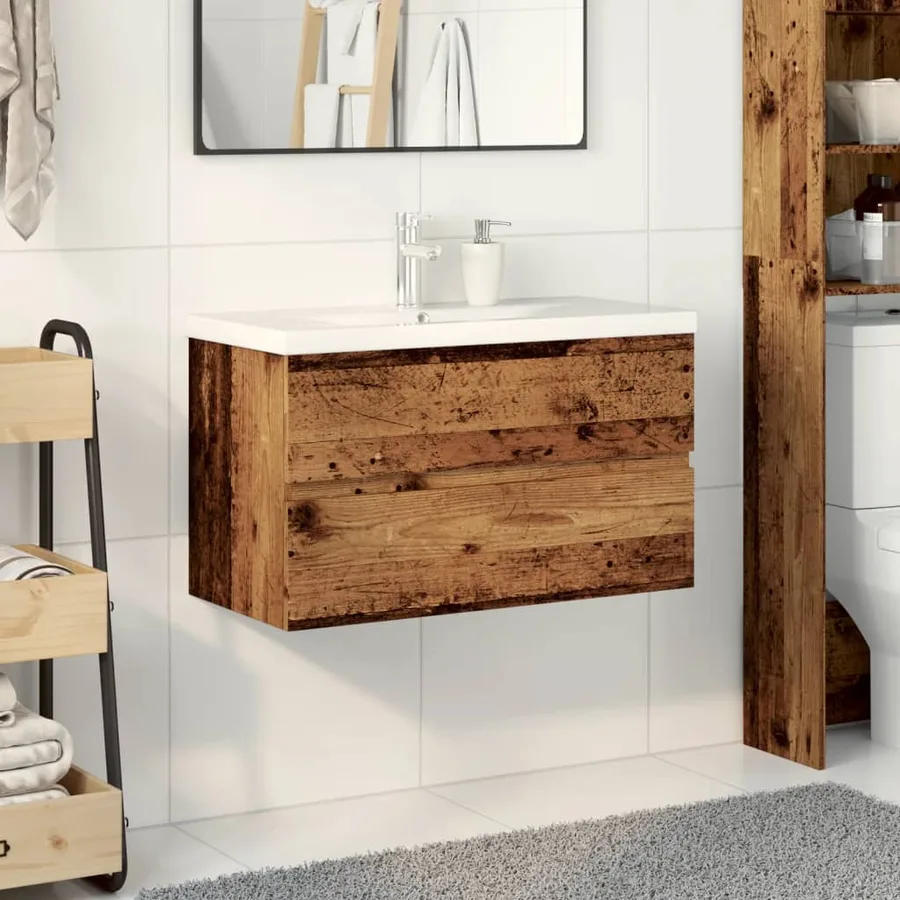Armoire lavabo avec bassin intégré vieux bois - 3