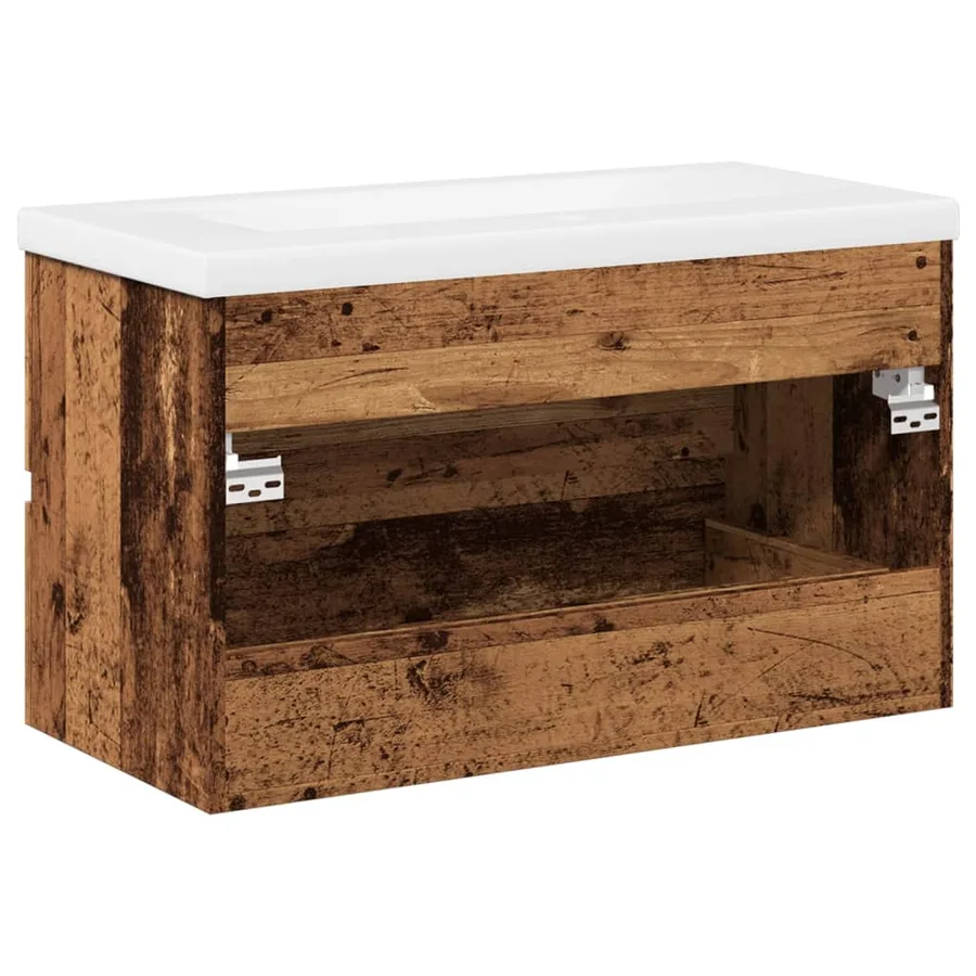 Armoire lavabo avec bassin intégré vieux bois - 8