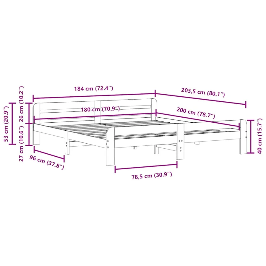 Cadre de lit sans matelas blanc 180x200 cm bois massif de pin - 9