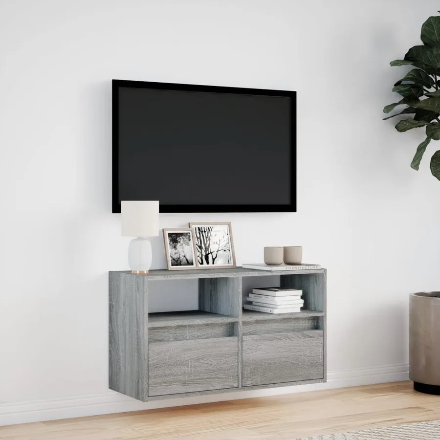 Meuble TV mural avec lumières LED sonoma gris 80x31x45 cm - 4