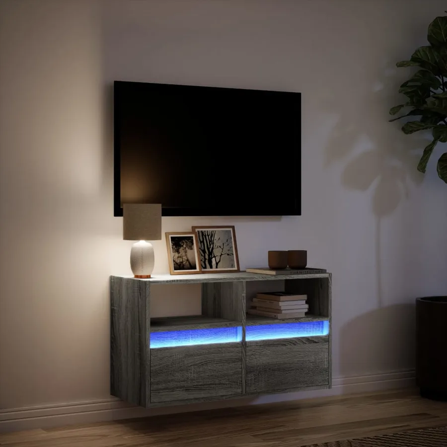 Meuble TV mural avec lumières LED sonoma gris 80x31x45 cm - 5