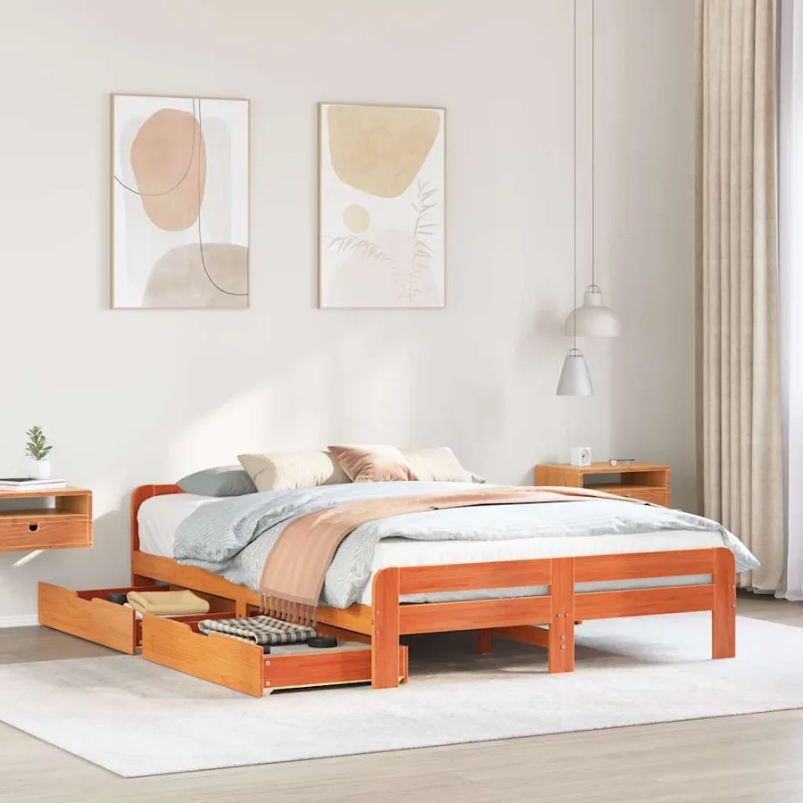 Cadre de lit sans matelas cire marron 160x200cm bois pin massif