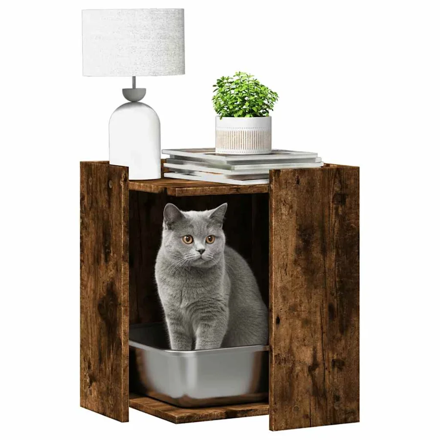 Meuble de bac à litière pour chat chêne fumé bois d'ingénierie - 3