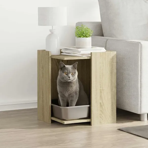 Meuble de bac à litière pour chat chêne sonoma bois ingénierie