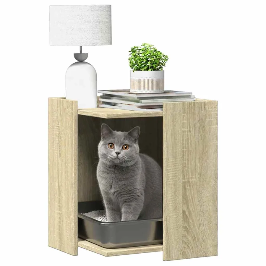 Meuble de bac à litière pour chat chêne sonoma bois ingénierie - 3