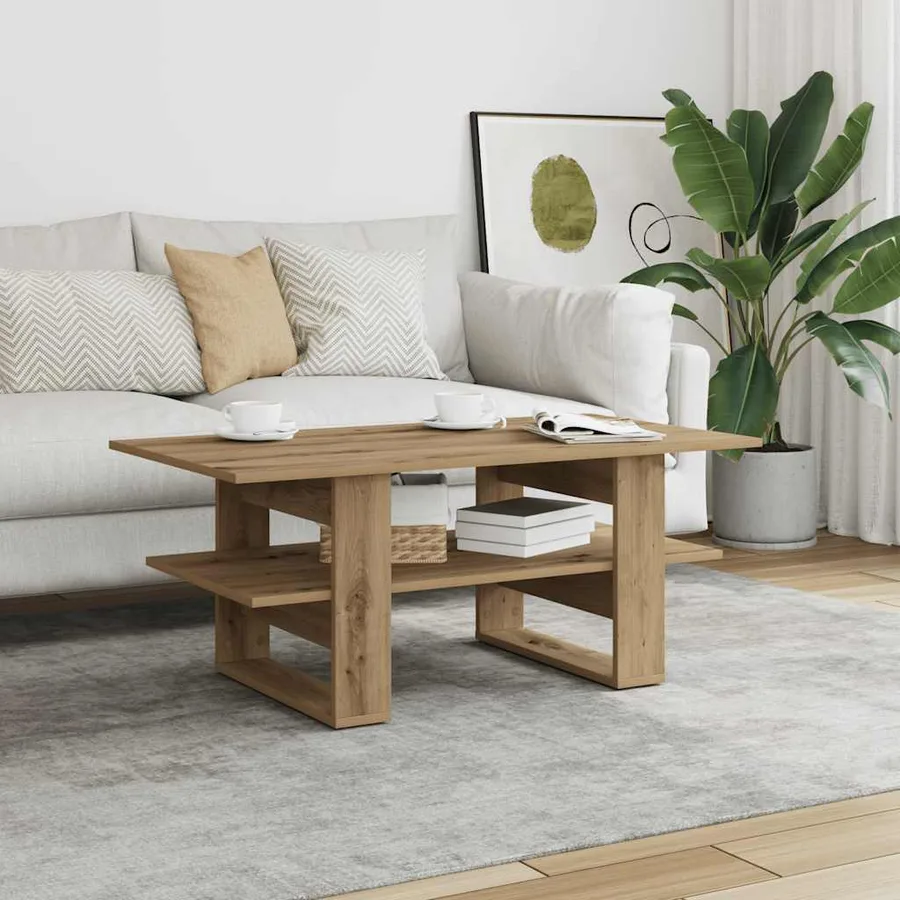 Table basse chêne artisanal 102x55x42 cm bois d'ingénierie - 3