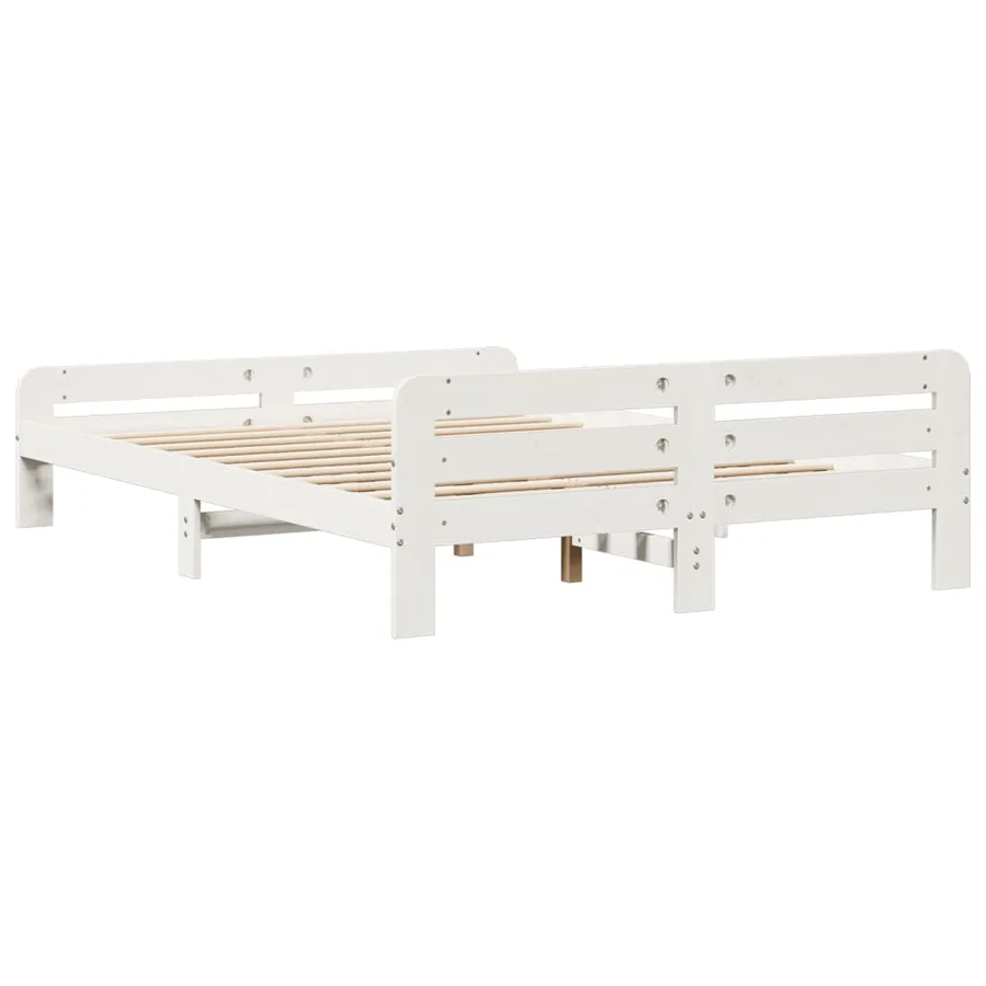 Cadre de lit sans matelas blanc 150x200 cm bois de pin massif - 6
