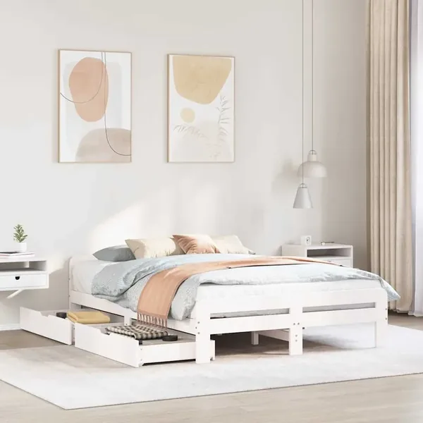 Cadre de lit sans matelas blanc 150x200 cm bois de pin massif