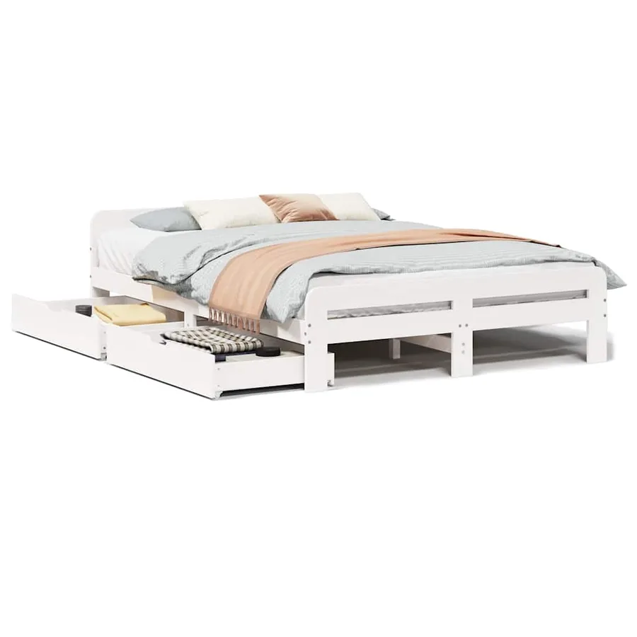 Cadre de lit sans matelas blanc 150x200 cm bois de pin massif - 2