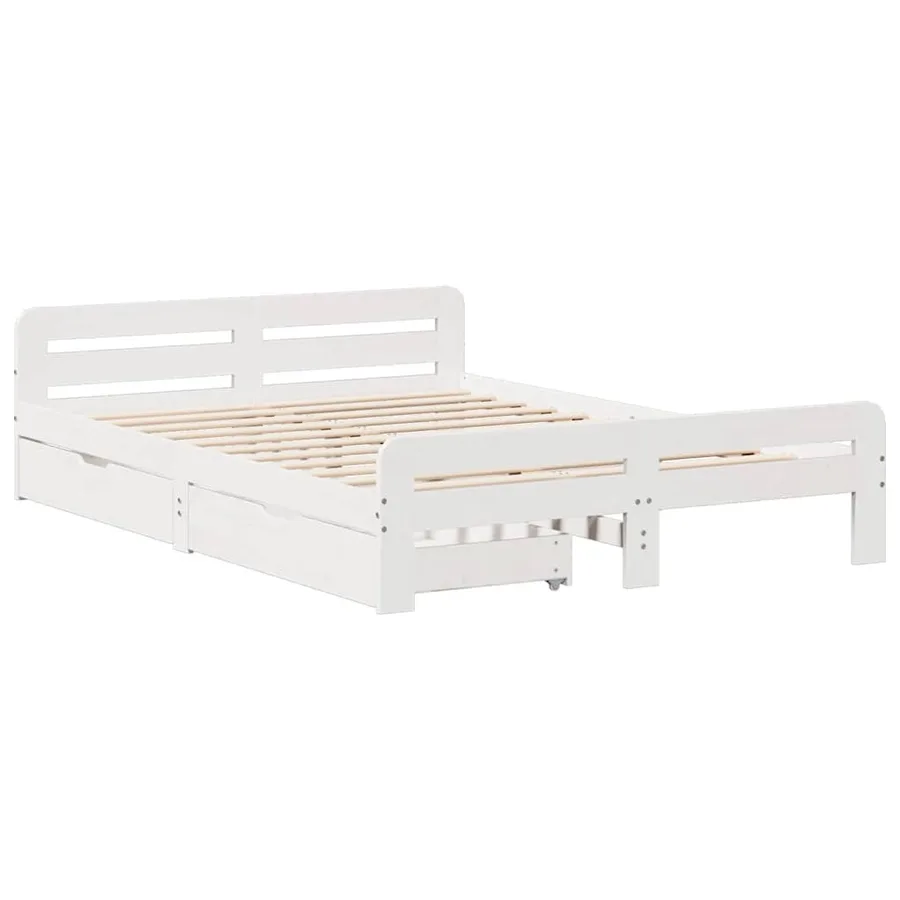 Cadre de lit sans matelas blanc 150x200 cm bois de pin massif - 3