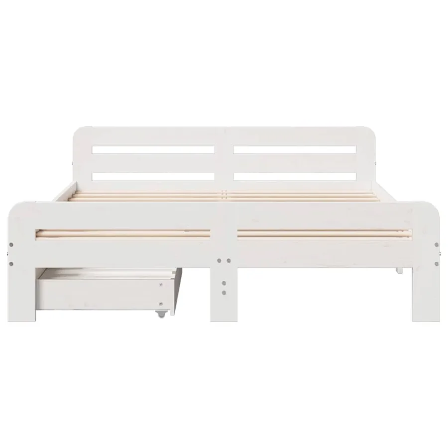 Cadre de lit sans matelas blanc 150x200 cm bois de pin massif - 4