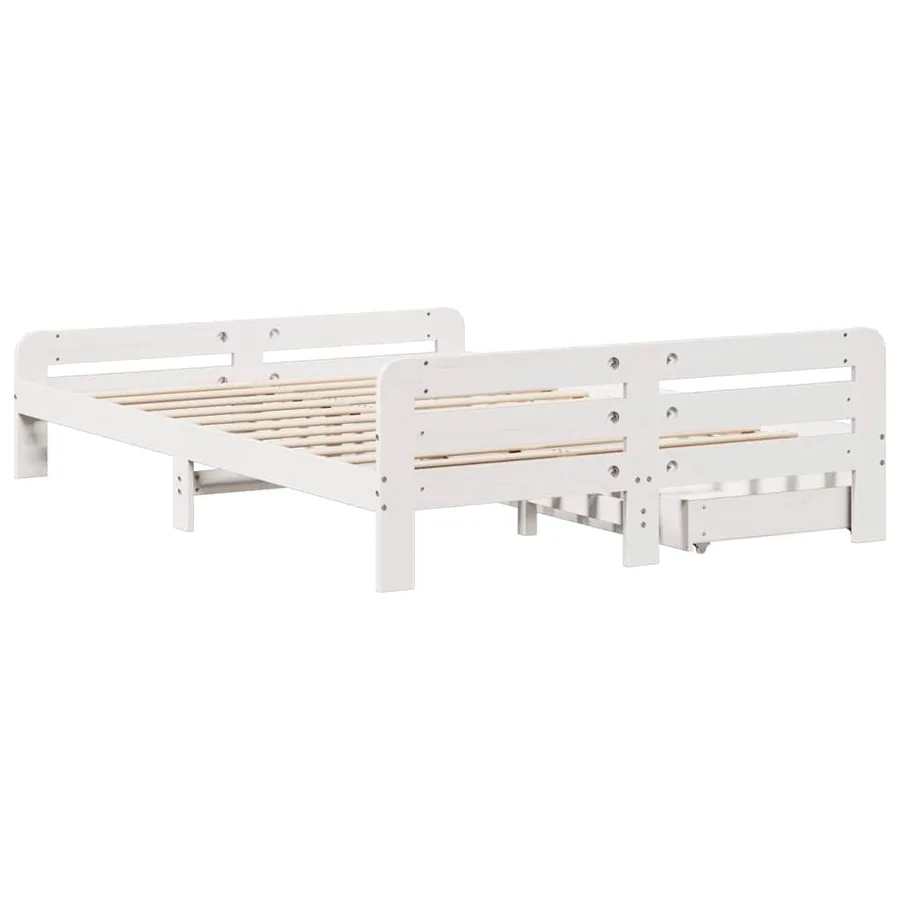 Cadre de lit sans matelas blanc 150x200 cm bois de pin massif - 8