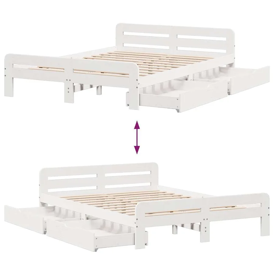 Cadre de lit sans matelas blanc 150x200 cm bois de pin massif - 9