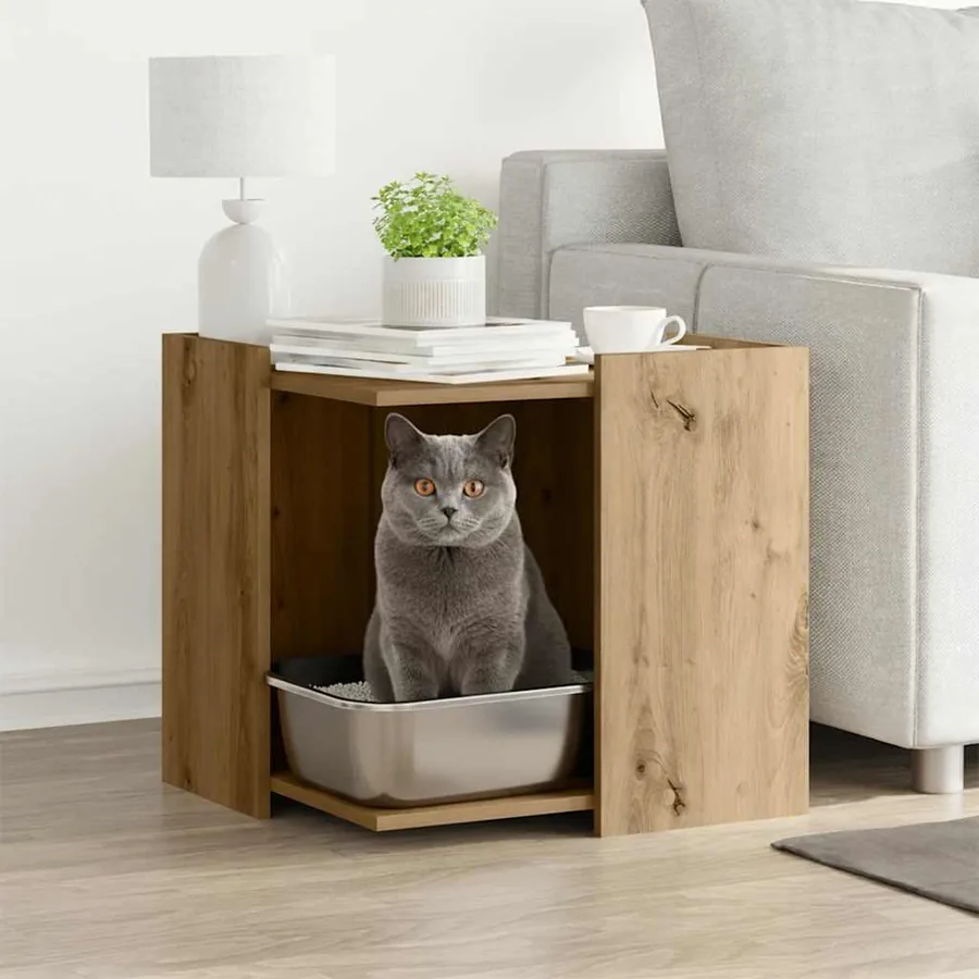 Meuble de bac à litière pour chat chêne artisanal 53x53x51 cm