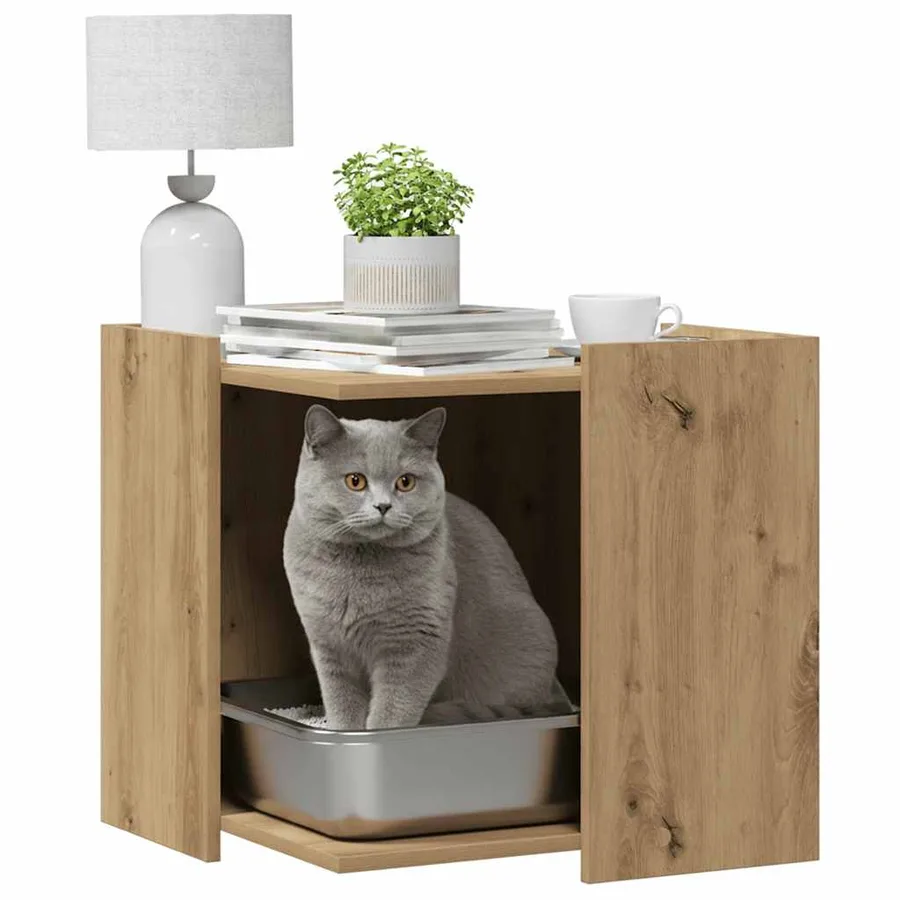 Meuble de bac à litière pour chat chêne artisanal 53x53x51 cm - 3