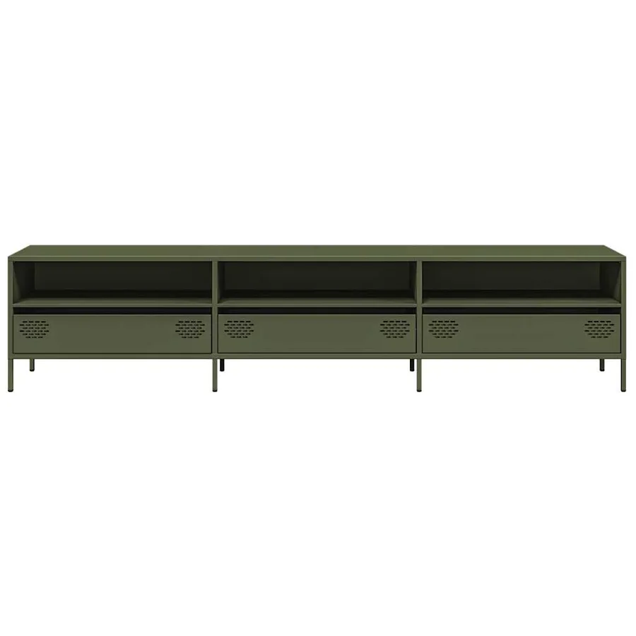 Meuble TV vert olive 202x39x43,5 cm acier laminé à froid - 4