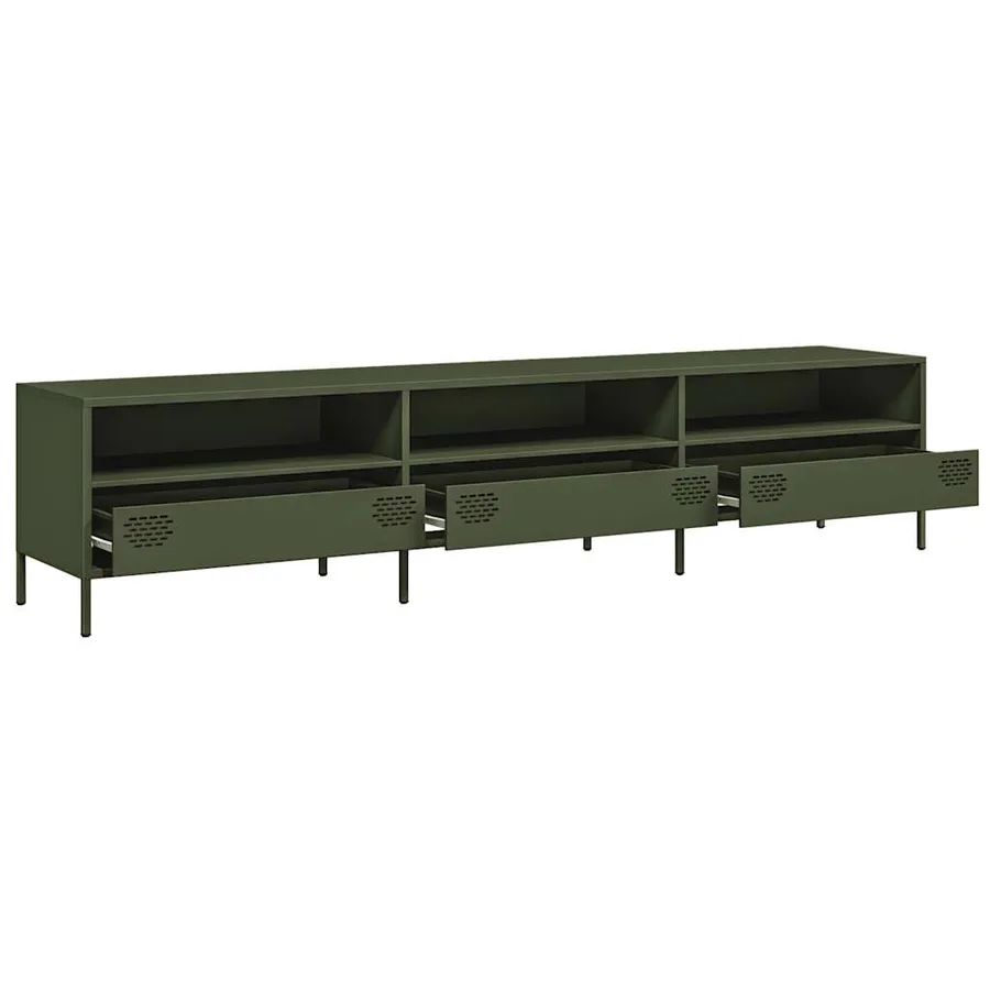 Meuble TV vert olive 202x39x43,5 cm acier laminé à froid - 5