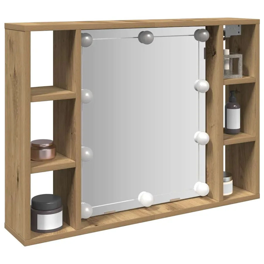 Armoire à miroir avec LED chêne artisanal 76x15x55 cm