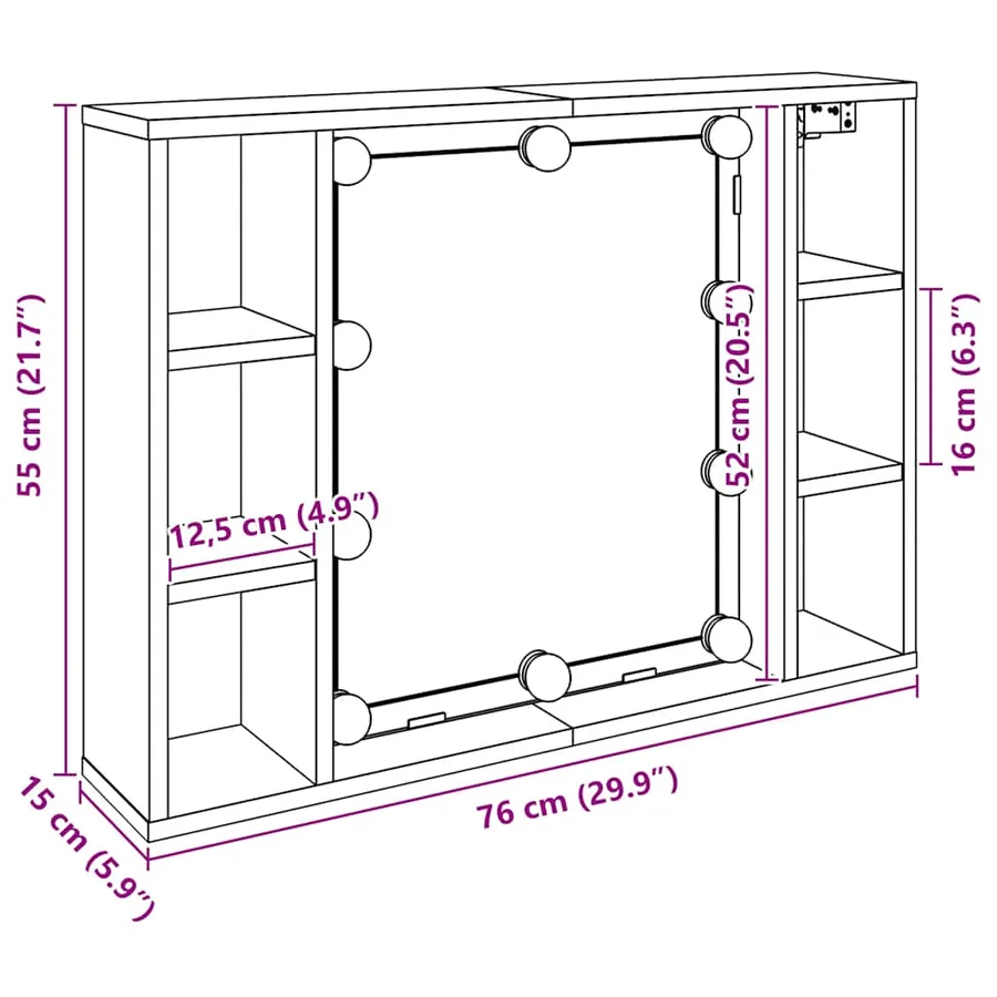 Armoire à miroir avec LED chêne artisanal 76x15x55 cm - 18