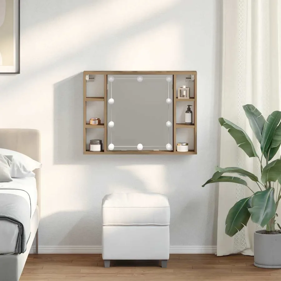 Armoire à miroir avec LED chêne artisanal 76x15x55 cm - 3