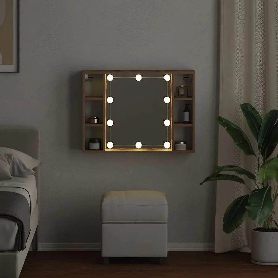 Armoire à miroir avec LED chêne artisanal 76x15x55 cm - 4