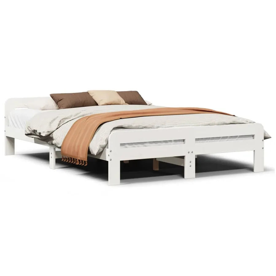 Cadre de lit sans matelas blanc 140x190 cm bois de pin massif - 2
