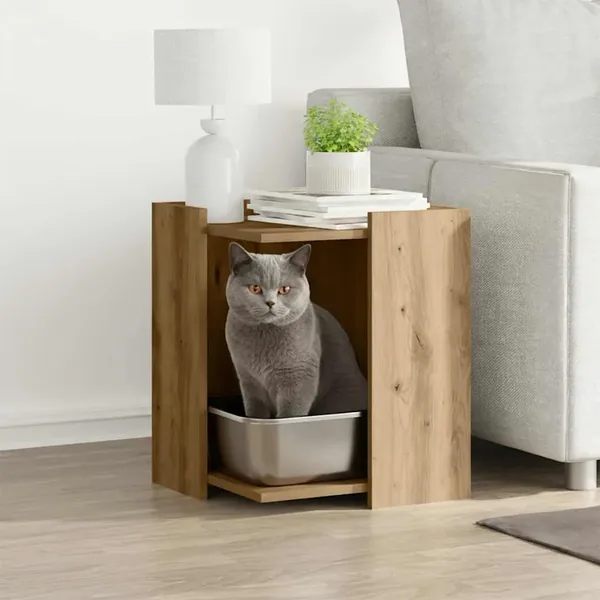 Meuble de bac à litière pour chat chêne artisanal 42x42x51 cm