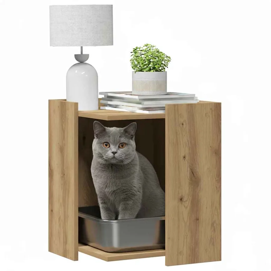 Meuble de bac à litière pour chat chêne artisanal 42x42x51 cm - 3
