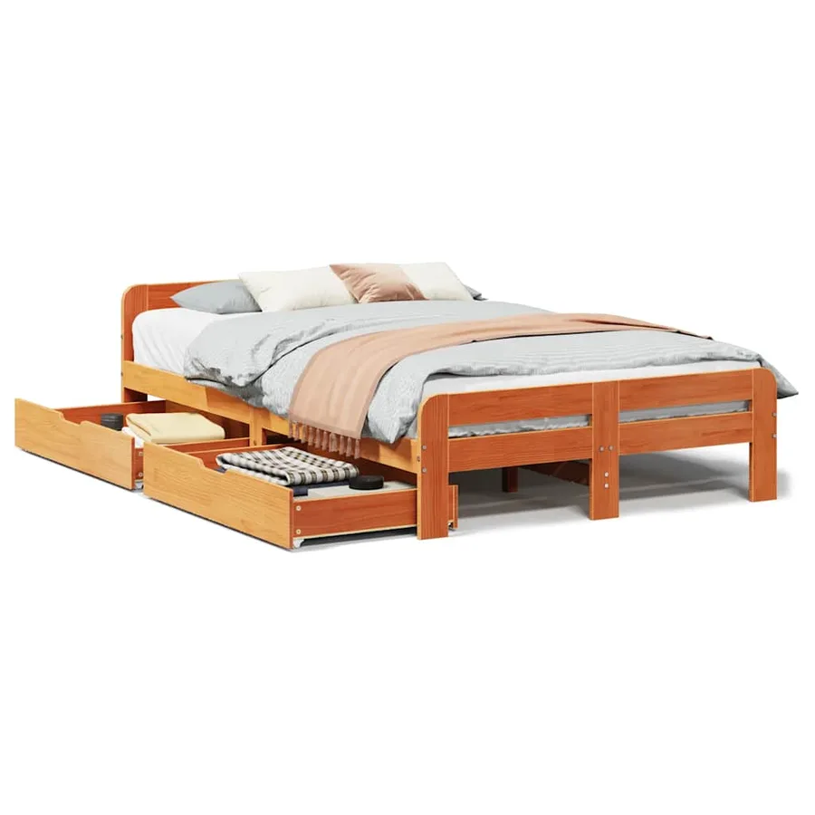 Cadre de lit sans matelas cire marron 135x190cm bois pin massif - 2