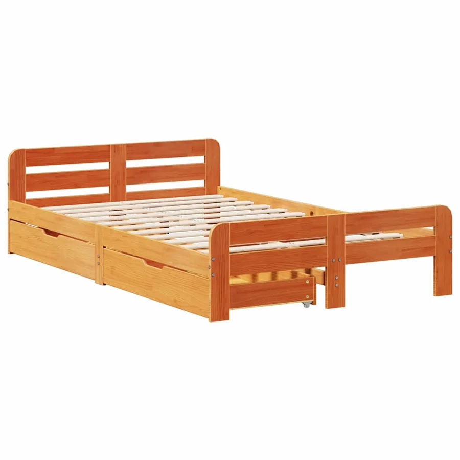 Cadre de lit sans matelas cire marron 135x190cm bois pin massif - 3