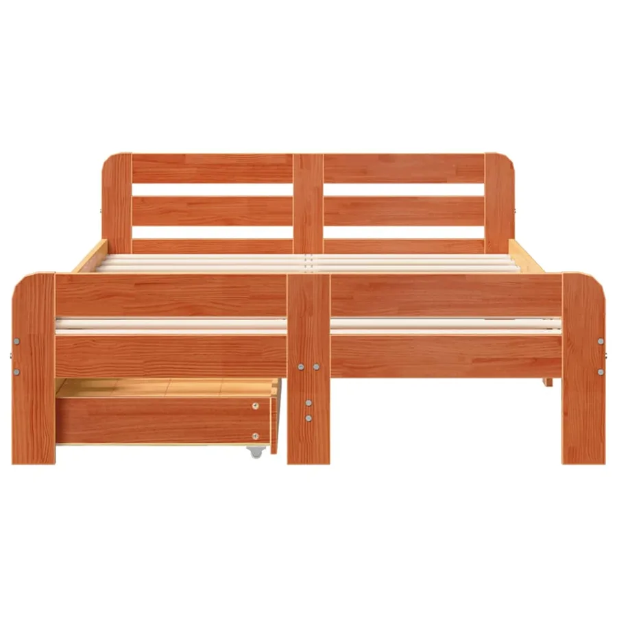 Cadre de lit sans matelas cire marron 135x190cm bois pin massif - 4