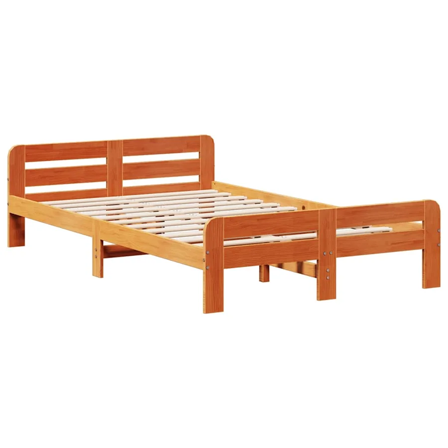 Cadre de lit sans matelas cire marron 135x190cm bois pin massif - 5