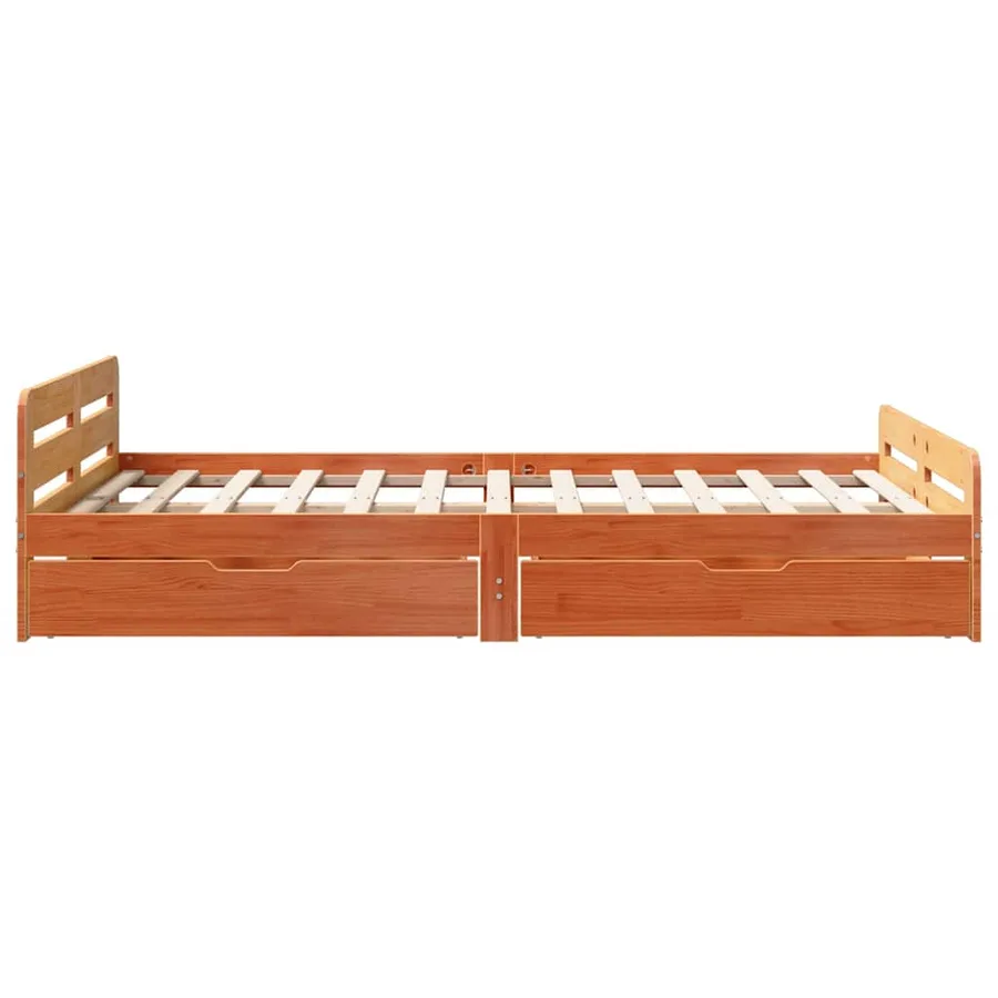 Cadre de lit sans matelas cire marron 135x190cm bois pin massif - 7