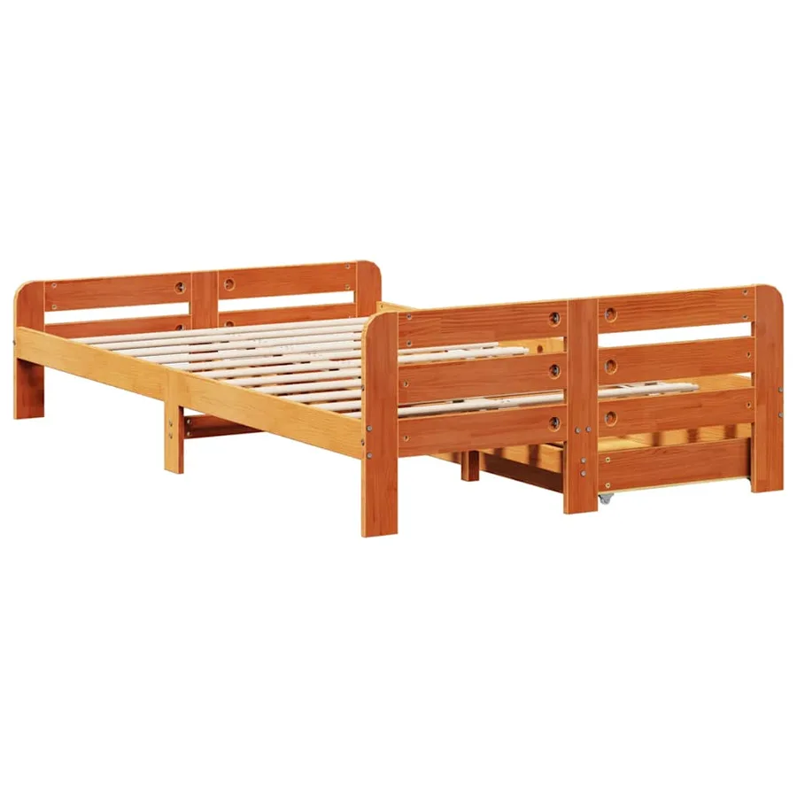 Cadre de lit sans matelas cire marron 135x190cm bois pin massif - 8