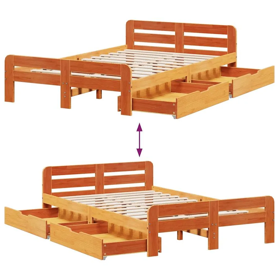 Cadre de lit sans matelas cire marron 135x190cm bois pin massif - 9