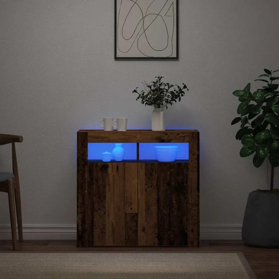 Buffet et lumières LED vieux bois 80x35x75 cm bois d'ingénierie - 3