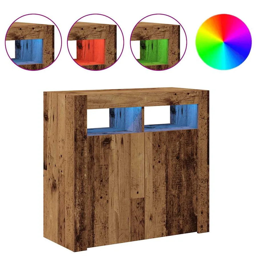 Buffet et lumières LED vieux bois 80x35x75 cm bois d'ingénierie - 4