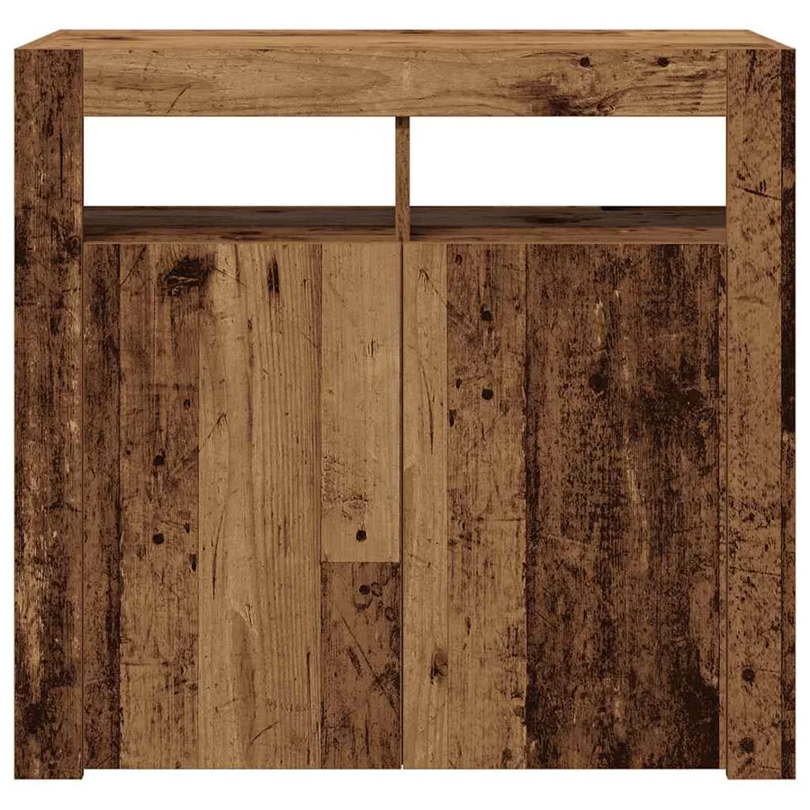 Buffet et lumières LED vieux bois 80x35x75 cm bois d'ingénierie - 6