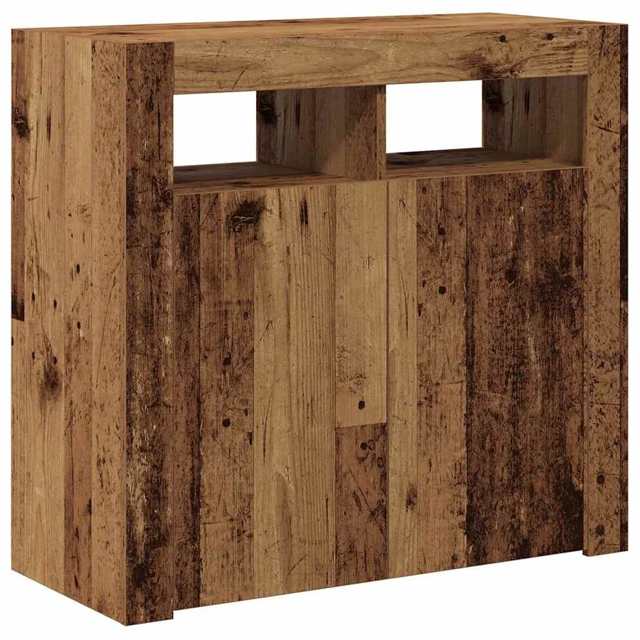 Buffet et lumières LED vieux bois 80x35x75 cm bois d'ingénierie - 7