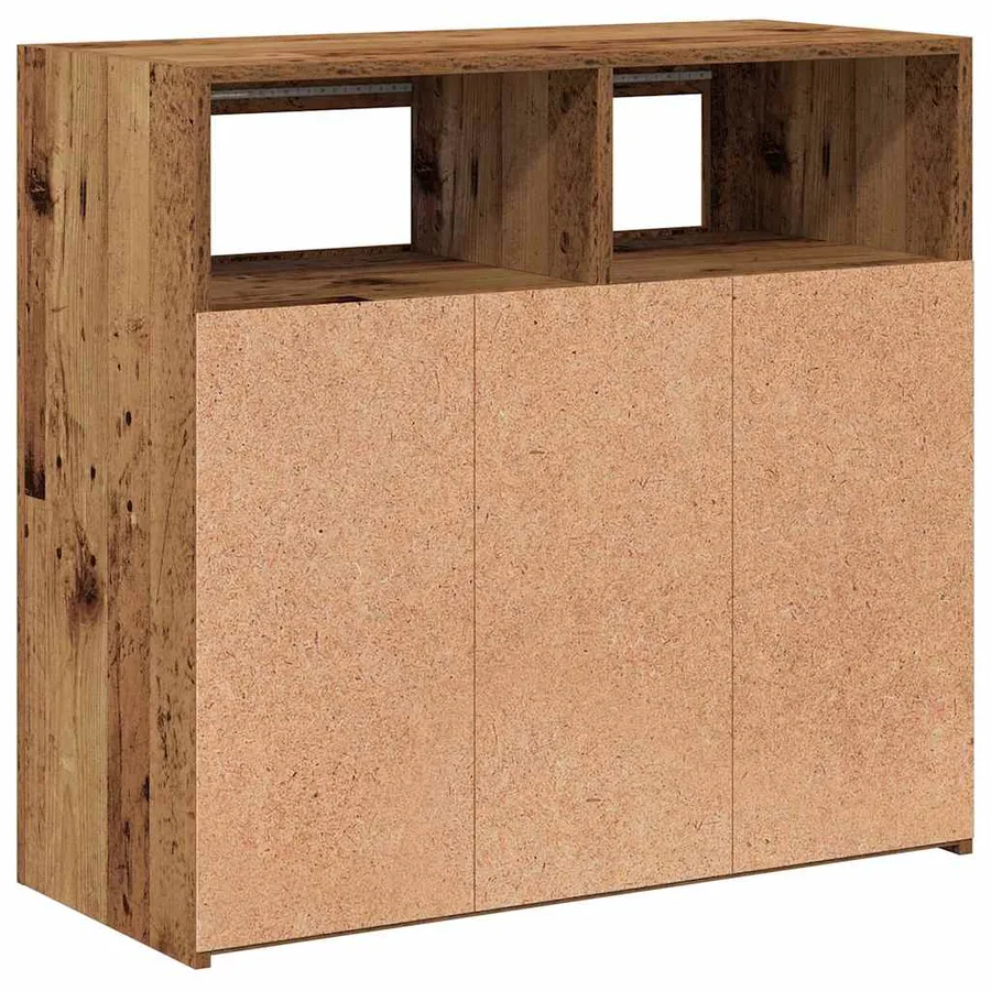 Buffet et lumières LED vieux bois 80x35x75 cm bois d'ingénierie - 9