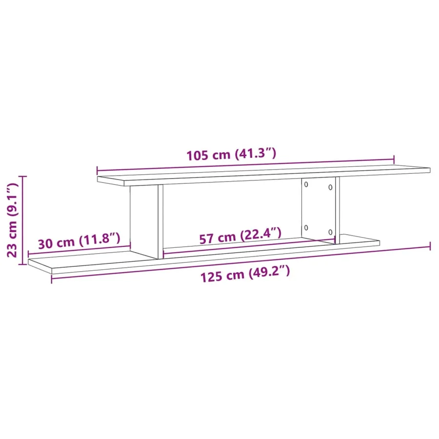 Étagère TV murale vieux bois 125x18x23 cm bois d'ingénierie - 9