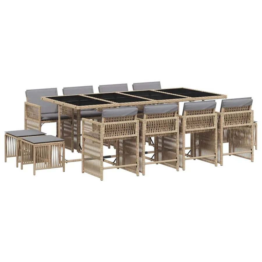 Ensemble à manger de jardin coussins 13 pcs mélange beige rotin - 2