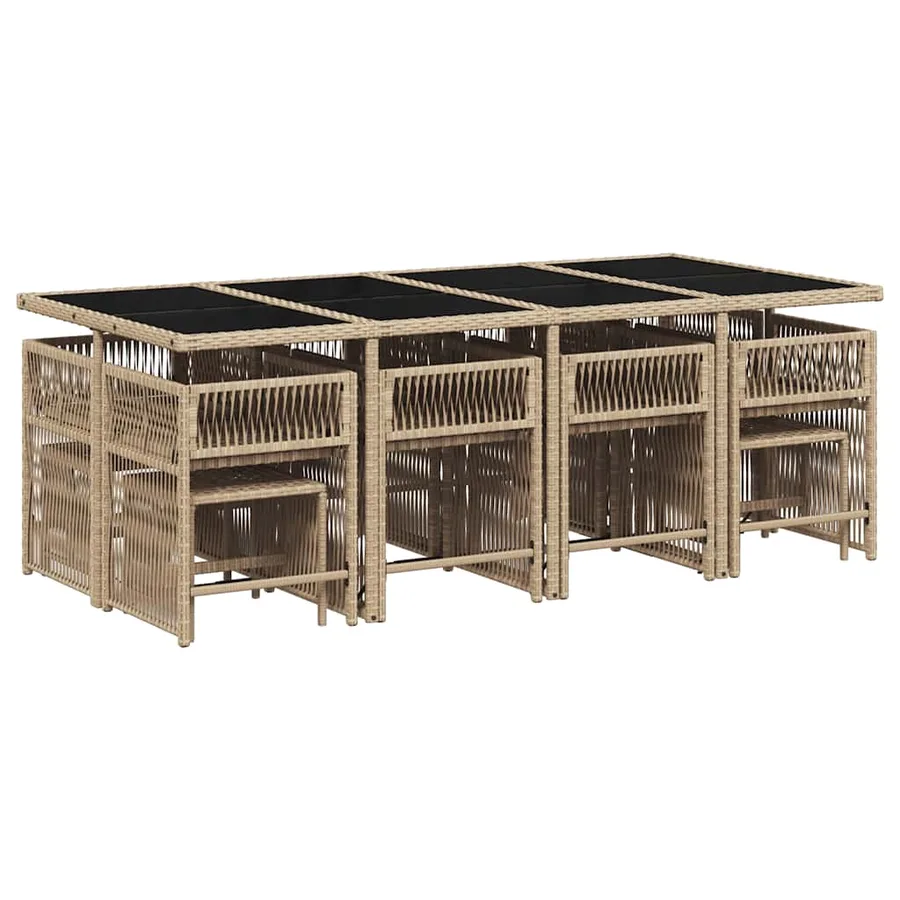 Ensemble à manger de jardin coussins 13 pcs mélange beige rotin - 3