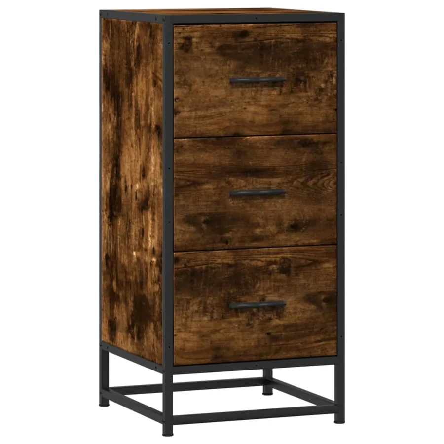 Buffet chêne fumé 35,5x35x76 cm bois d'ingénierie et métal - 2