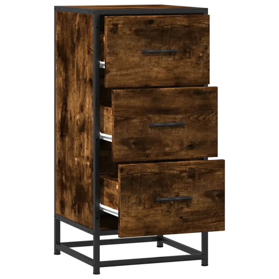 Buffet chêne fumé 35,5x35x76 cm bois d'ingénierie et métal - 7