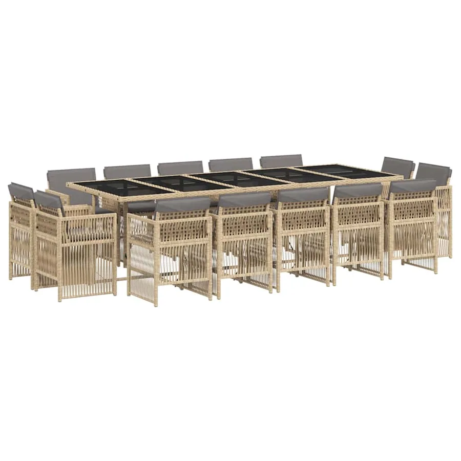 Ensemble à manger de jardin et coussins 15 pcs mélange beige - 2
